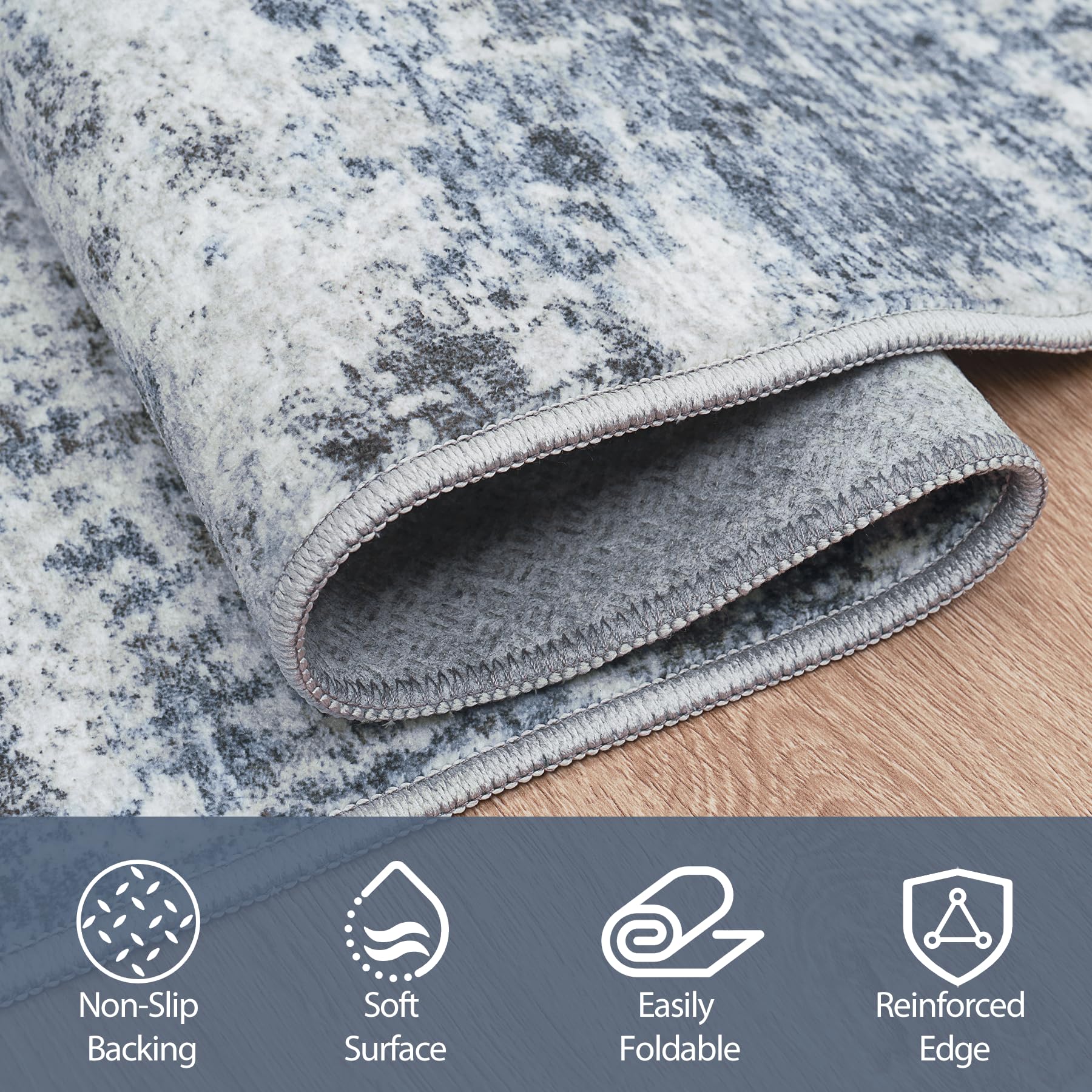 Aelenmu rug staged in living room creating cohesive calming decor