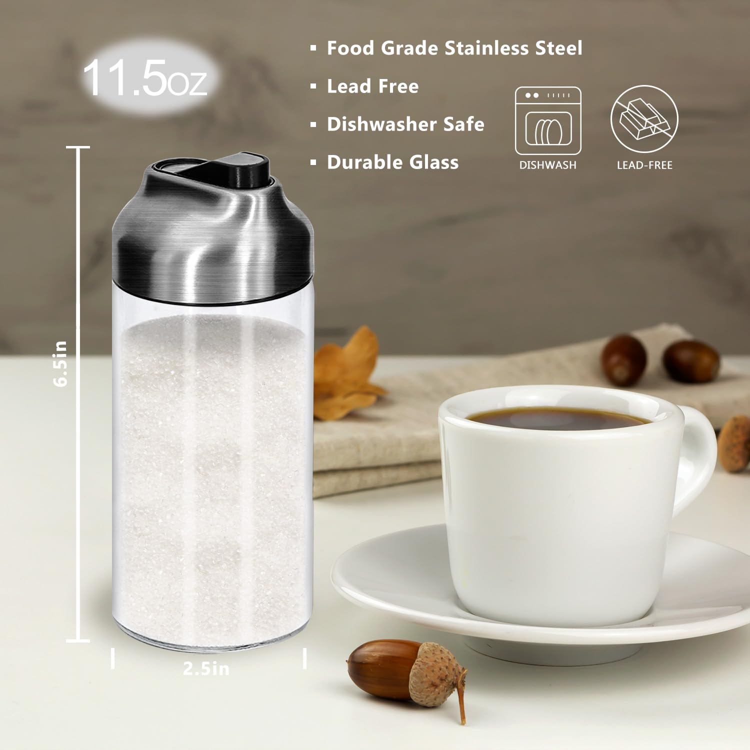 Aelga top view showing auto flip lid that keeps sugar protected when upright