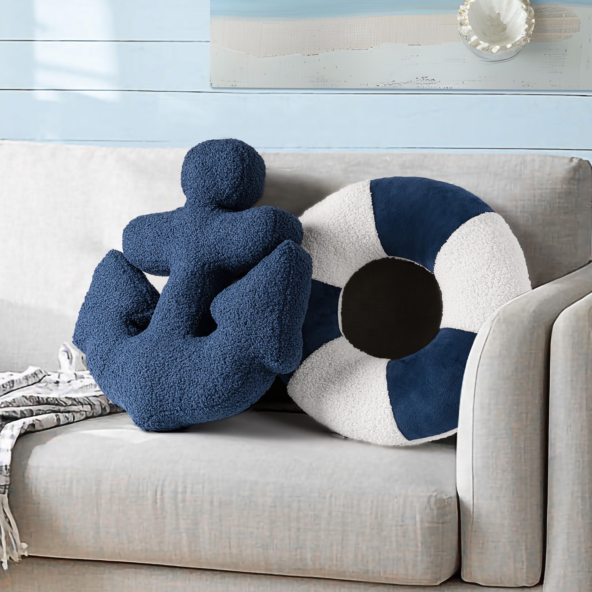 AELS anchor pillow front view showcasing nautical decor and visual focal point