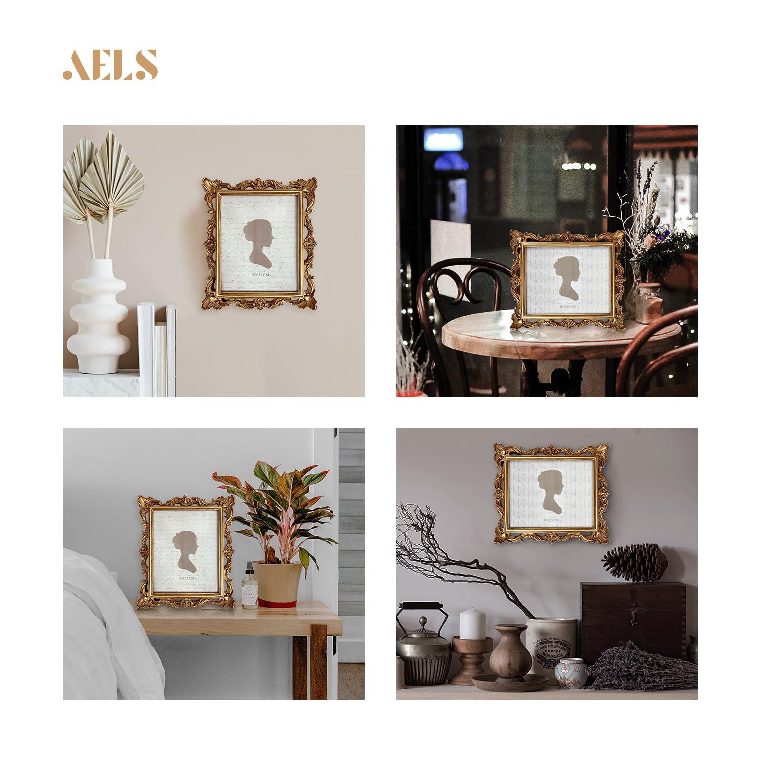 AELS frame displayed on tabletop using easel stand for versatility