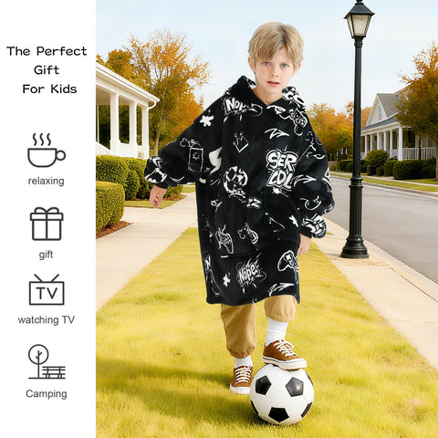 Aemicion kid wearing hoodie blanket on couch demonstrating comfort during play