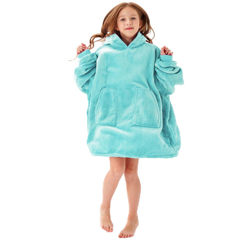 Aemicion front view hoodie blanket teal showing roomy fit and comfort