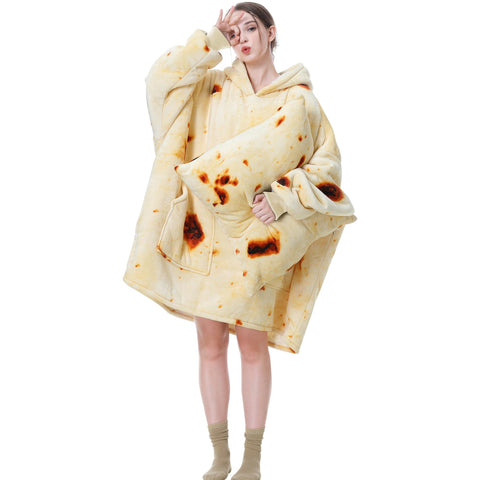 Aemicion front view wearable blanket hoodie showing full burrito coverage and warmth