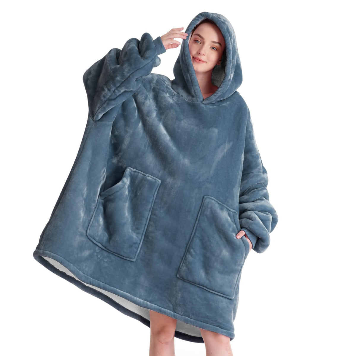 Aemicion front view of oversized hoodie showing cozy coverage and silhouette