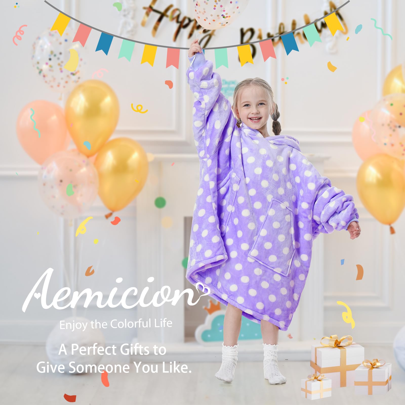 Aemicion hood profile with polka dot pattern adding extra head warmth