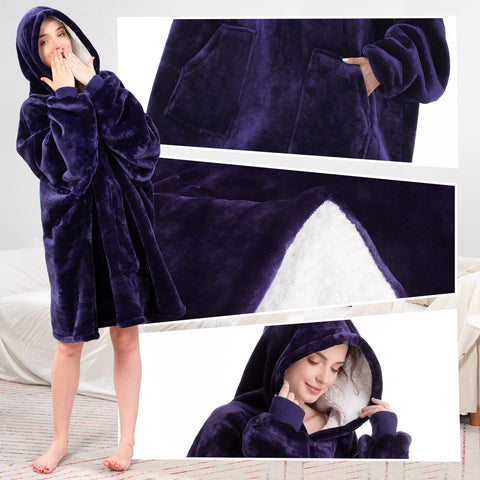 Aemicion adult wearing hoodie blanket on sofa for relaxed indoor comfort