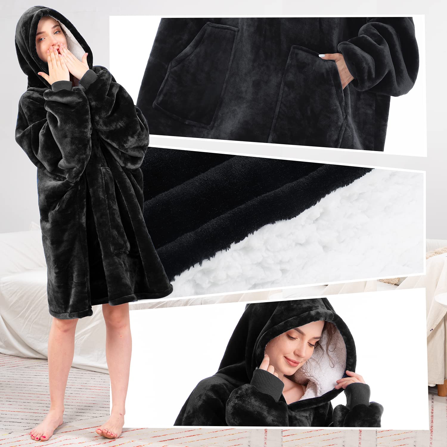 Aemicion oversized hood detail demonstrating full head coverage for added comfort