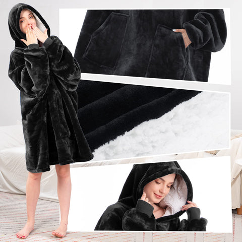 Aemicion oversized hood detail demonstrating full head coverage for added comfort