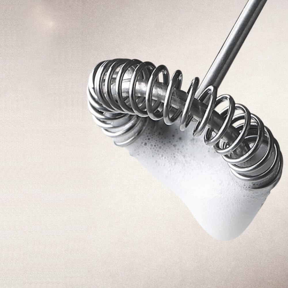 Aerolatte whisk close-up displaying stainless steel detail for durable, fine foam