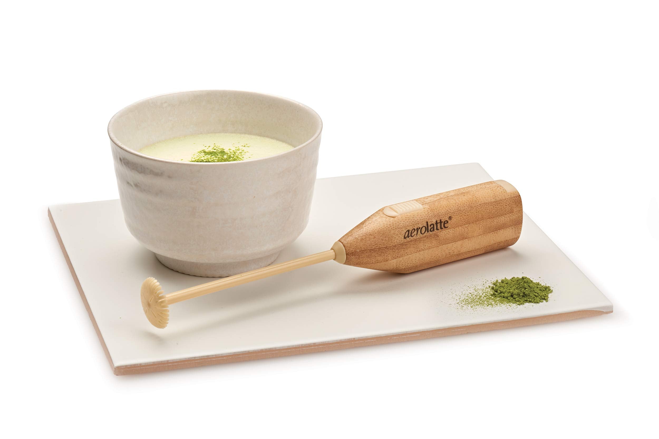 aerolatte frother in mug creating smooth matcha foam for better texture