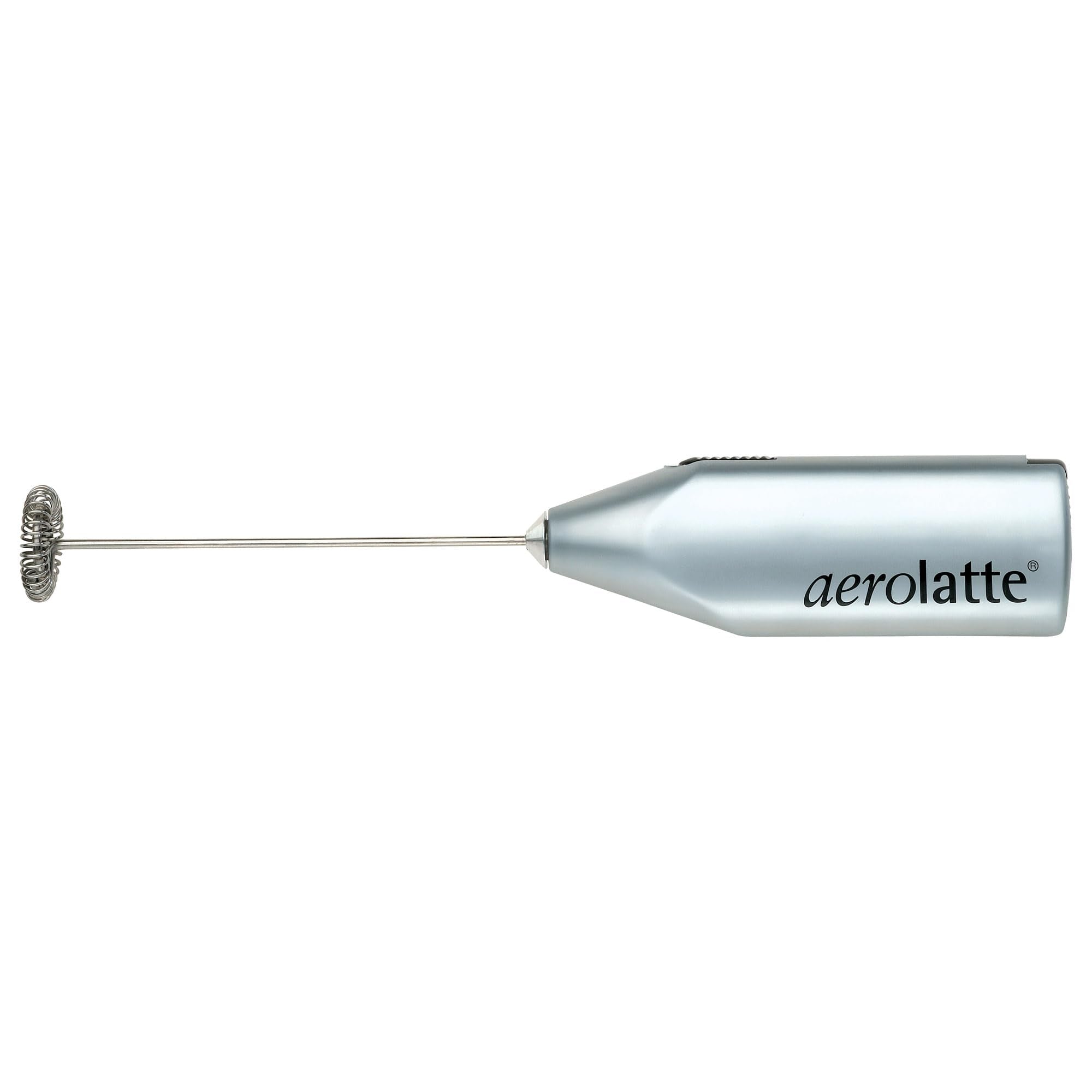 aerolatte held in hand to show handheld size and travel-friendly portability