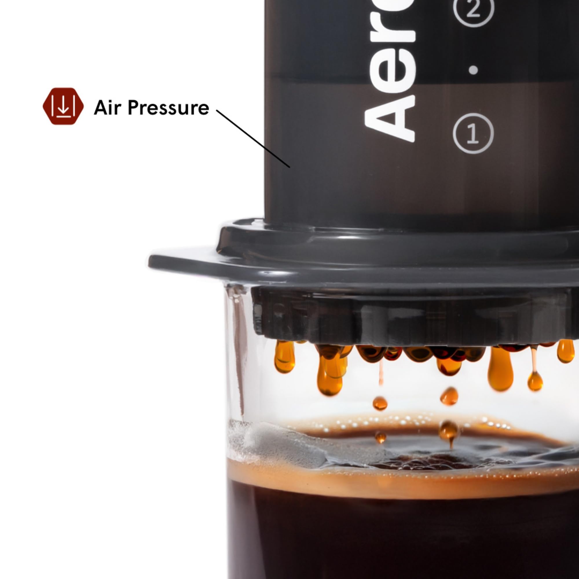 AeroPress assembled above cup demonstrating quick espresso-style brewing