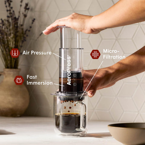 AeroPress Clear close-up of micro-filter and seal highlighting fine filtration and smooth taste