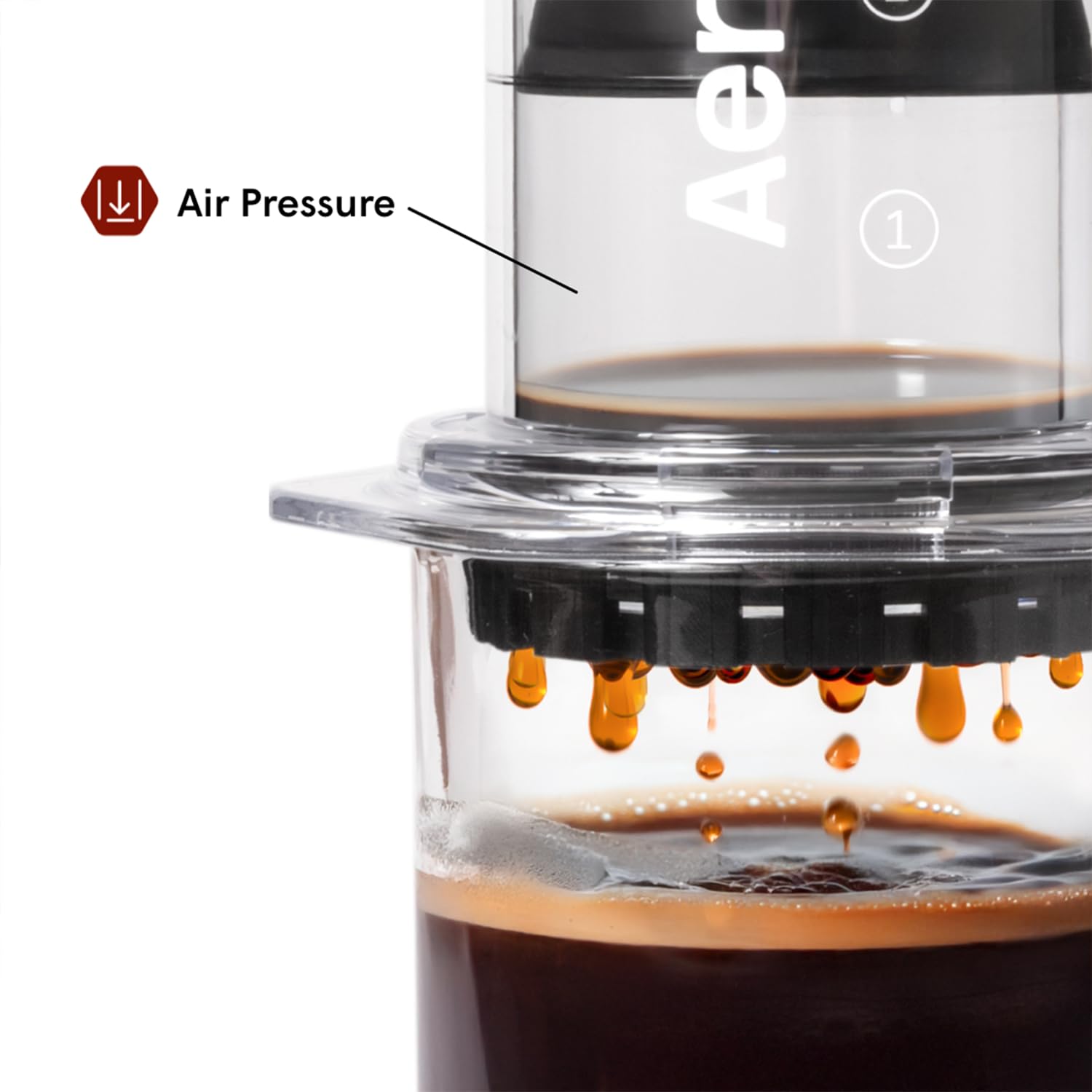 AeroPress Clear next to a mug to show compact size and travel-friendly portability