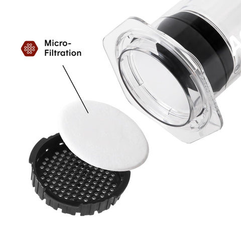 AeroPress Clear XL micro-filter close-up highlighting grit-free extraction and clean taste