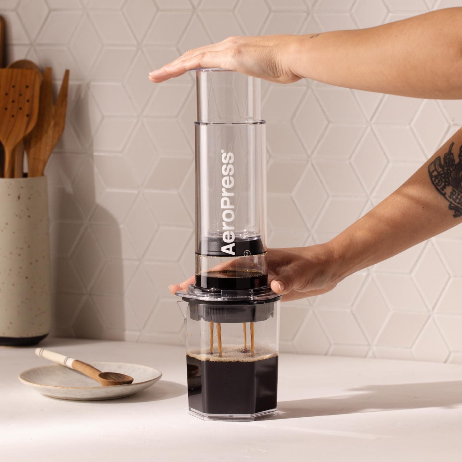 AeroPress XL close-up of flow restriction disc highlighting precision control