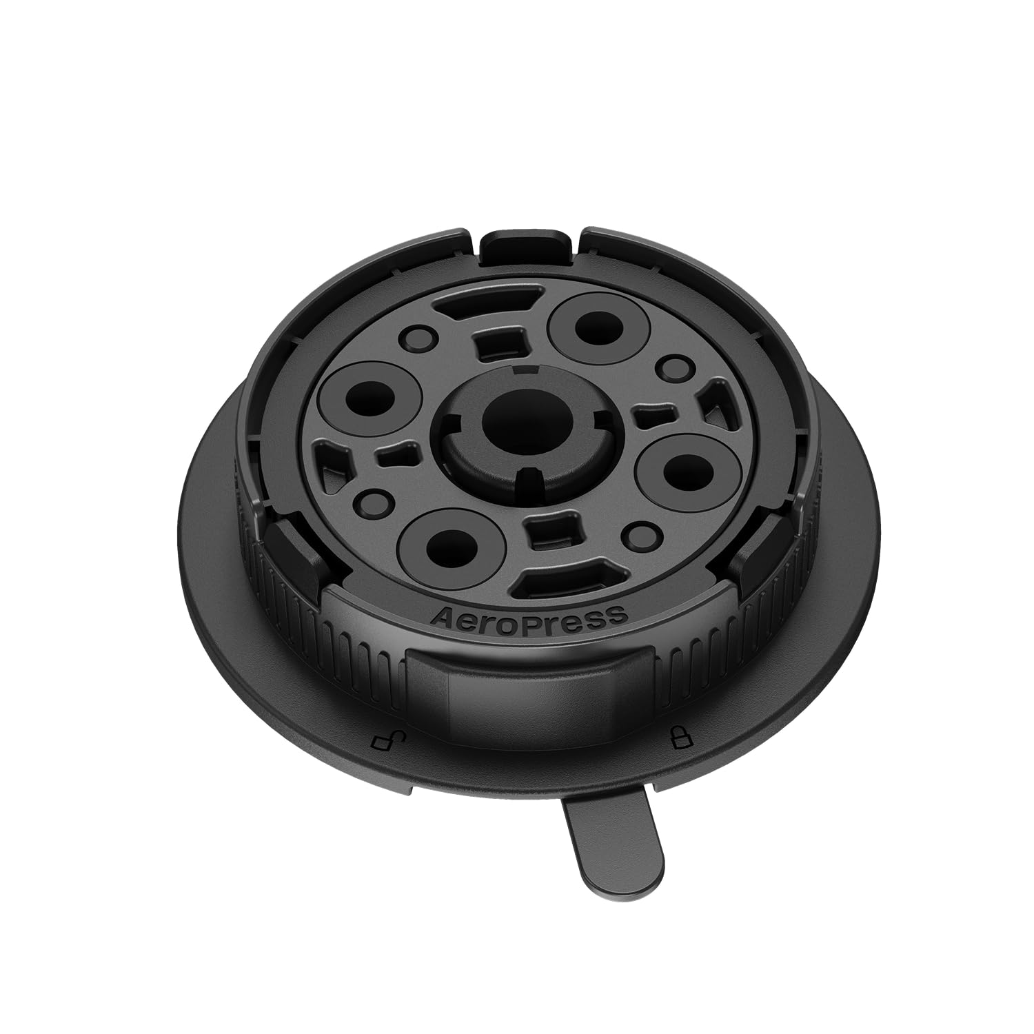 AeroPress XL cap front view showing secure fit and drip control benefit