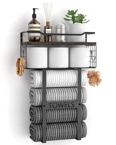 Aetyord front view mounted towel rack showing organized towels and clear surfaces