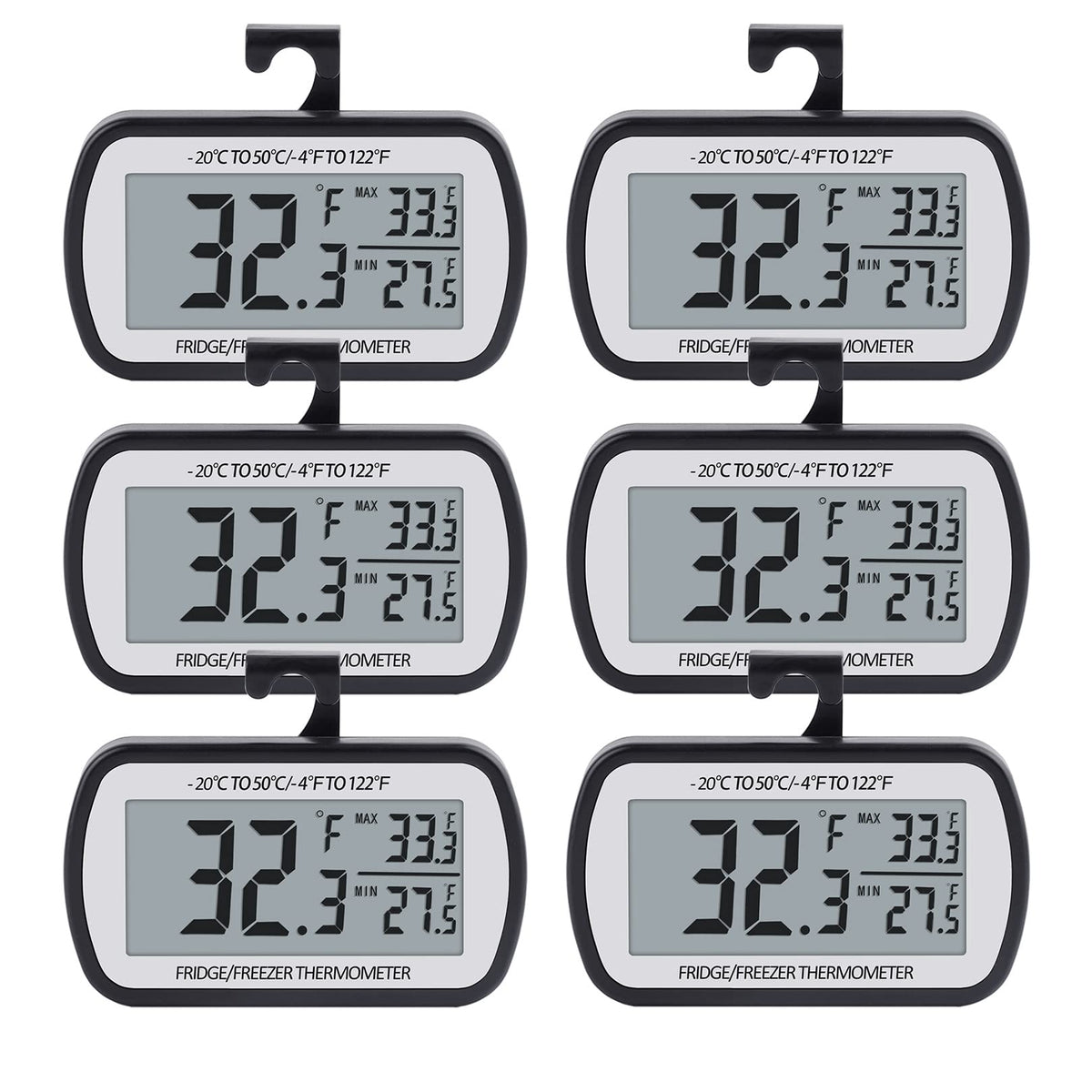 AEVETE pack of six thermometers showing front displays for instant monitoring