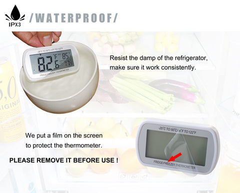 AEVETE thermometer on refrigerator shelf demonstrating in-use monitoring