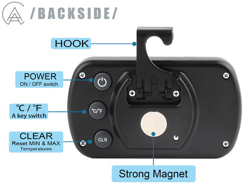 AEVETE magnetic back attached to fridge interior for secure placement