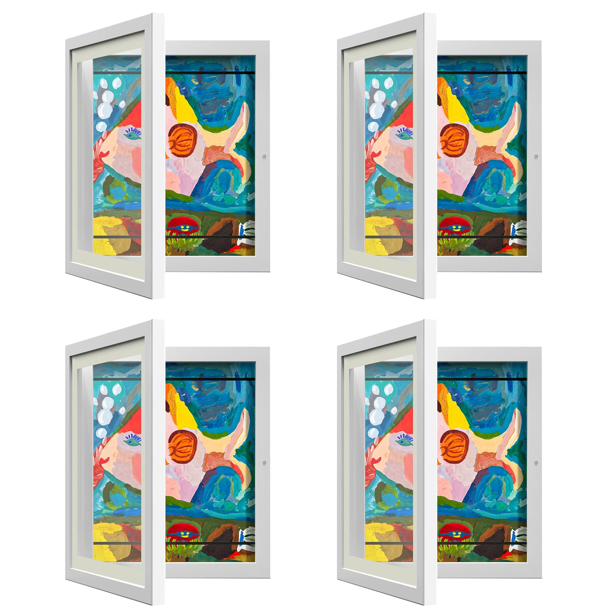 AFEION front-facing four frames on wall showing tidy rotating gallery and easy updates