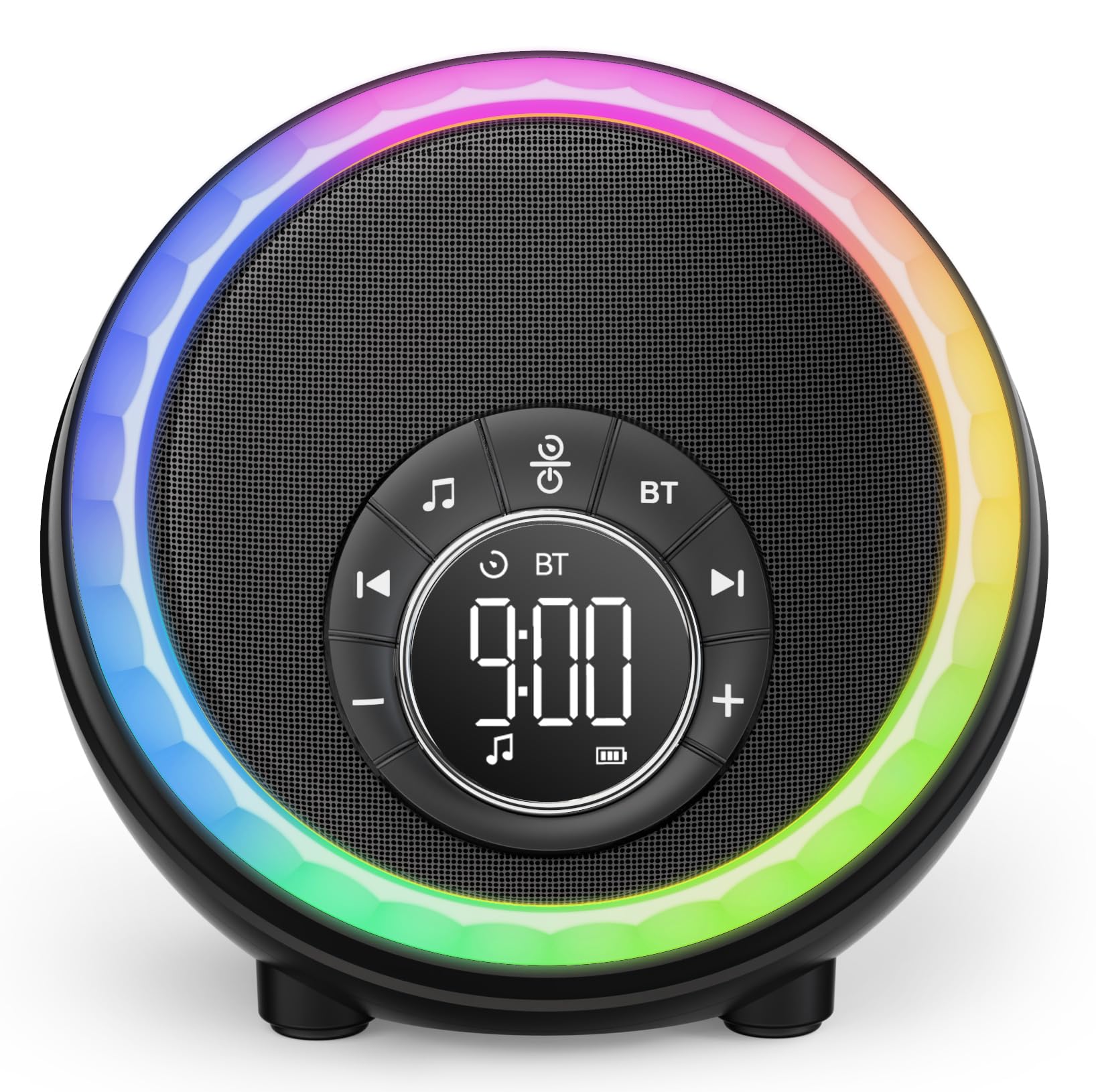 AFEXOA front view showing nightlight speaker and clock, promotes compact bedside convenience
