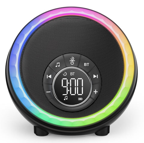 AFEXOA front view showing nightlight speaker and clock, promotes compact bedside convenience