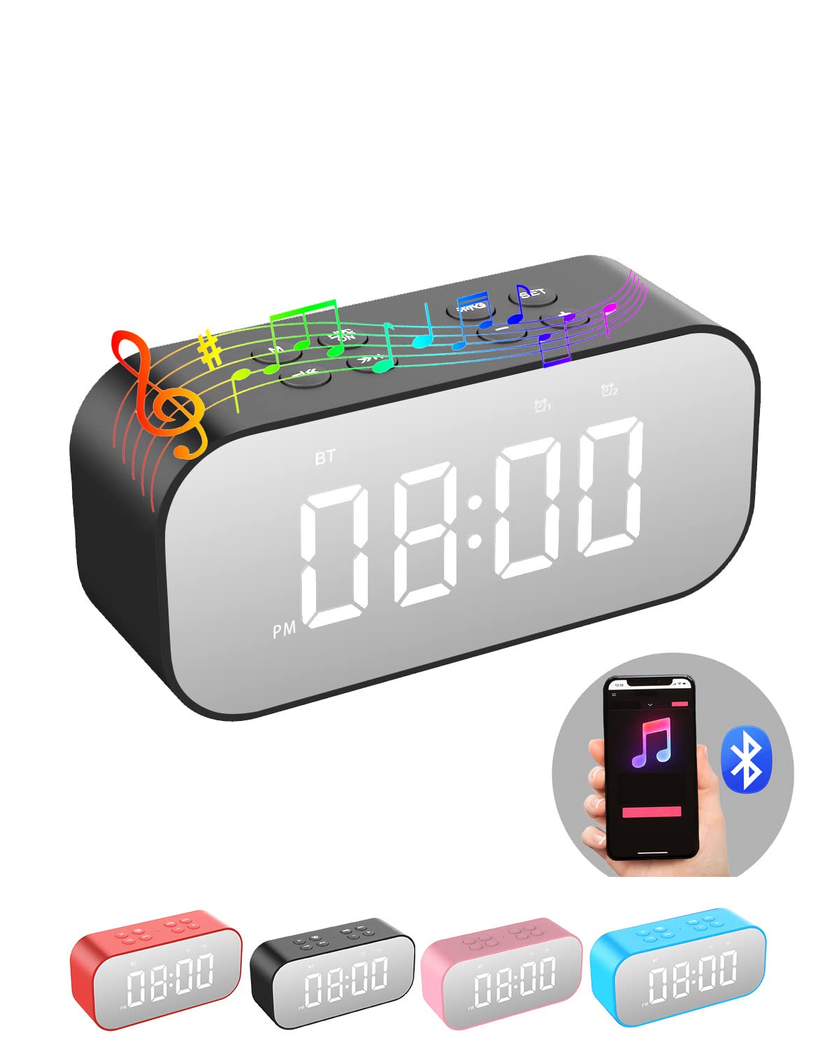 AFK front mirror LED clock showing bright time display and easy readability