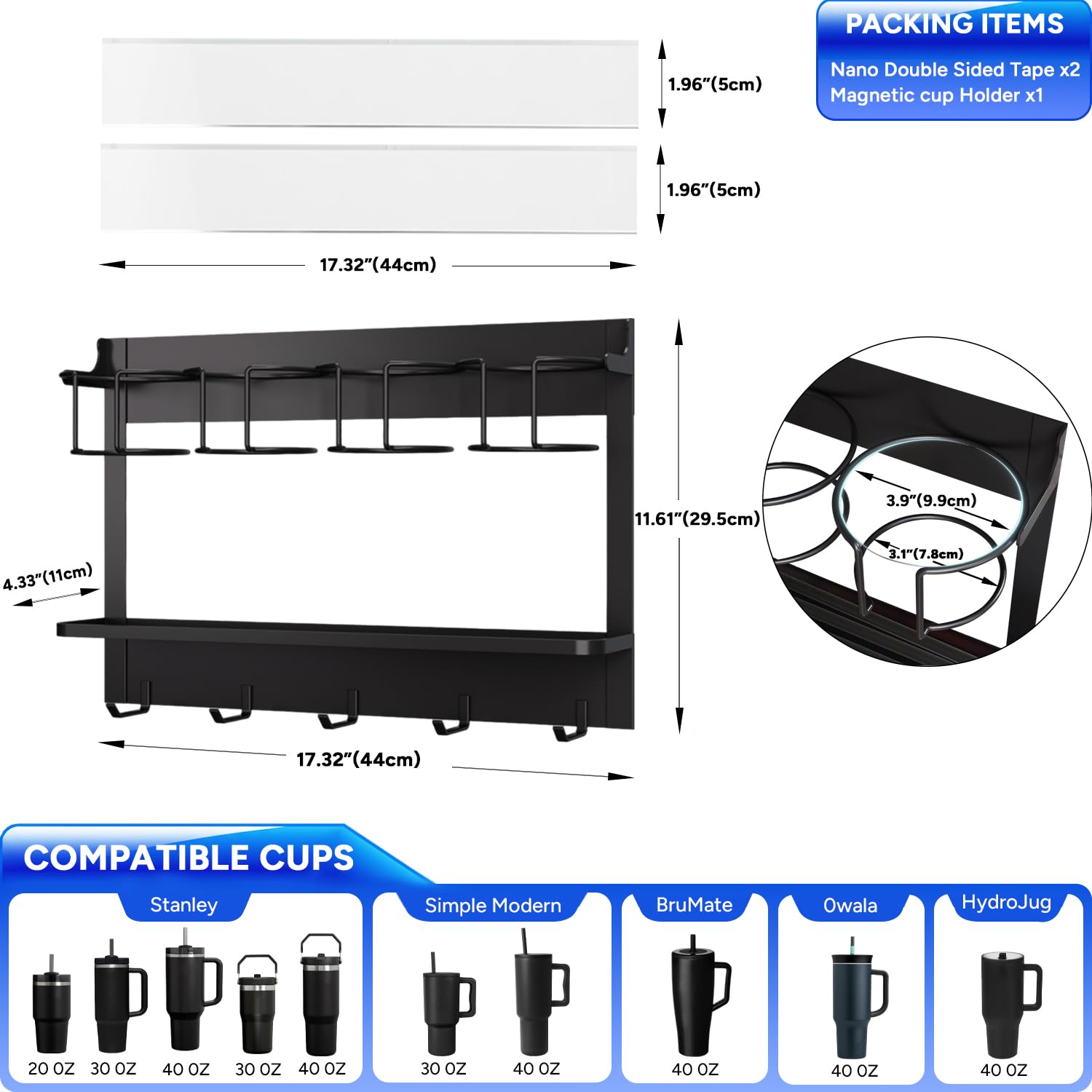 AFKLMNE side view displaying shelf and five hooks for organized accessories