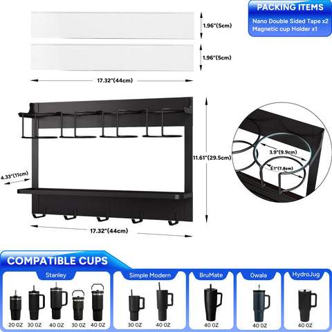 AFKLMNE side view displaying shelf and five hooks for organized accessories