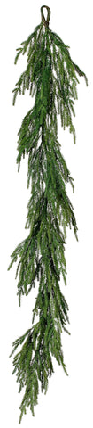 Afloral Norfolk Pine Garland front view styled on mantel, realistic look and easy decor