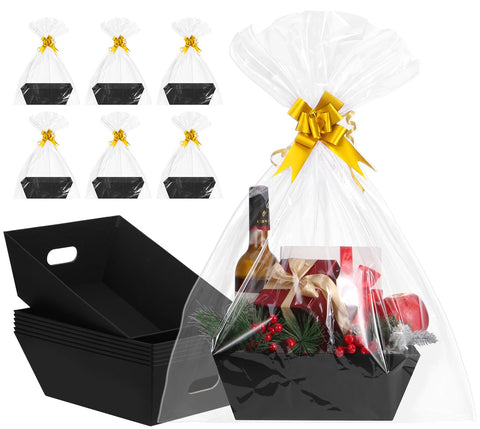 AFOROEOA front view of black kraft gift basket shows clean finish and ready-to-fill use
