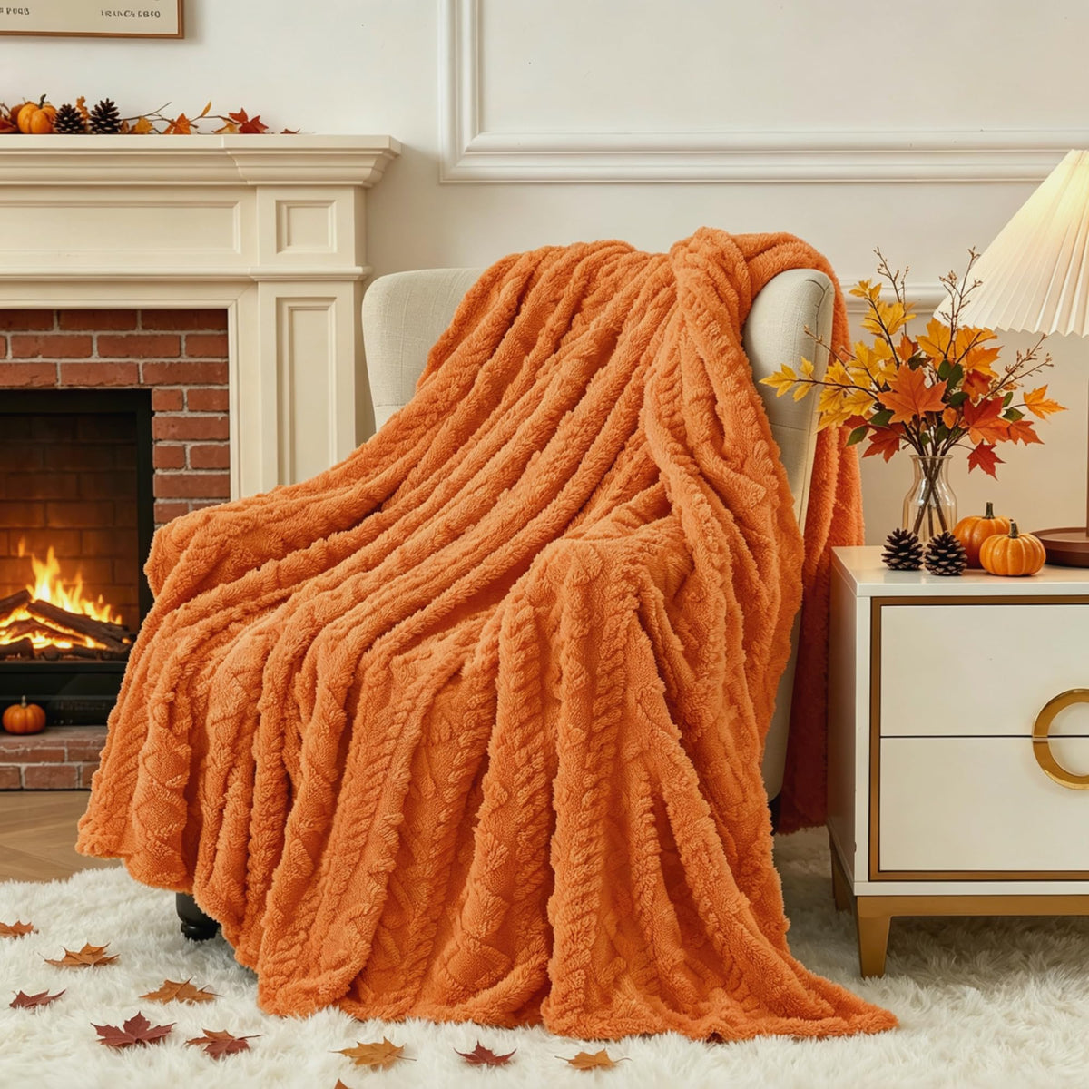 Aganear front view of orange throw blanket showing color and drape benefits