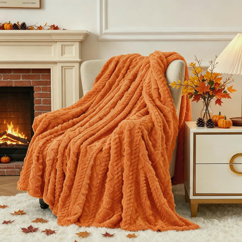 Aganear front view of orange throw blanket showing color and drape benefits
