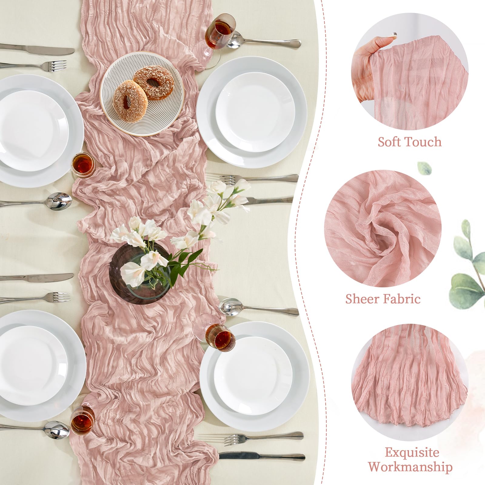 AGIRL dusty pink runner draped on wedding arch backdrop showing lightweight, flowing elegance