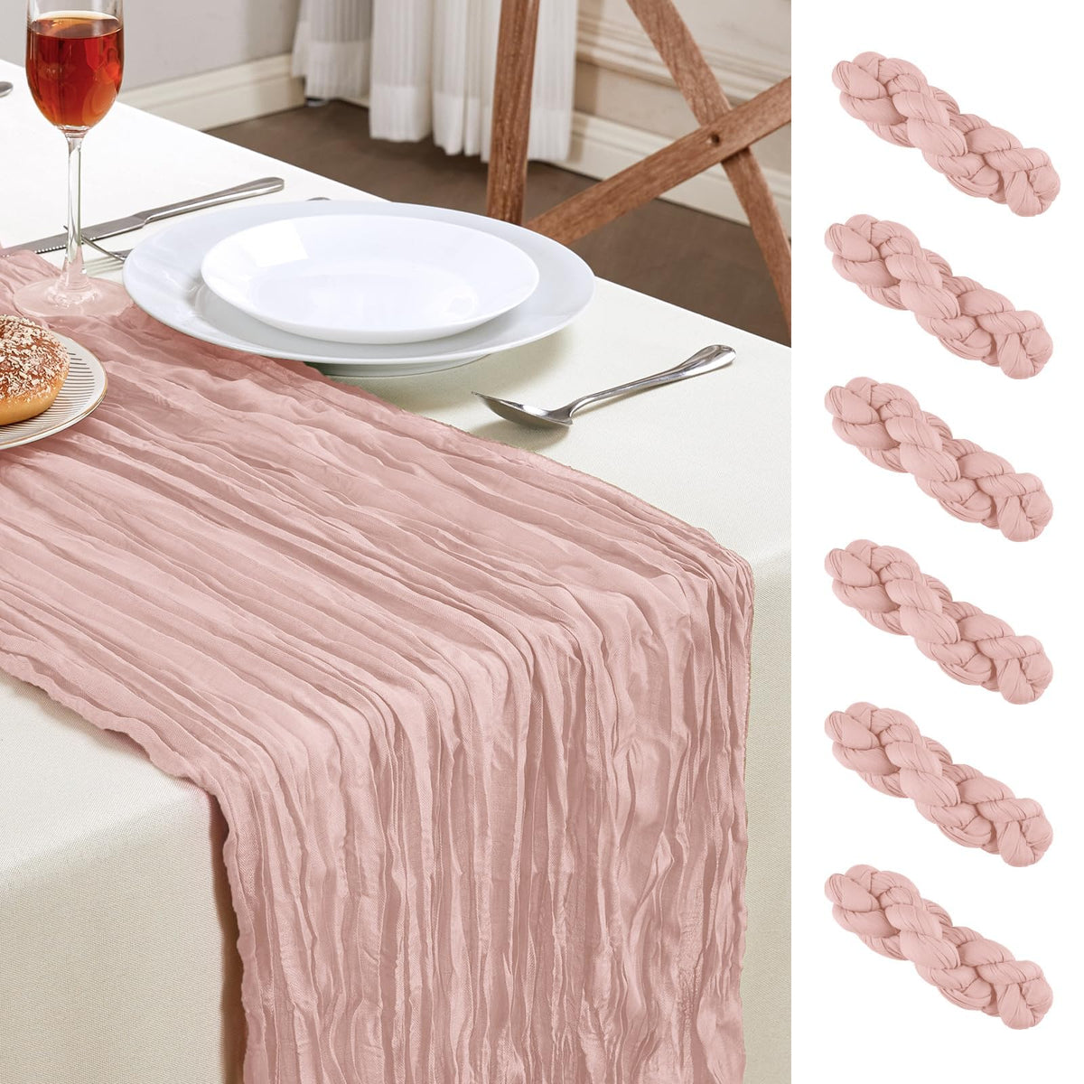AGIRL dusty pink table runner front view showing soft drape and romantic tone
