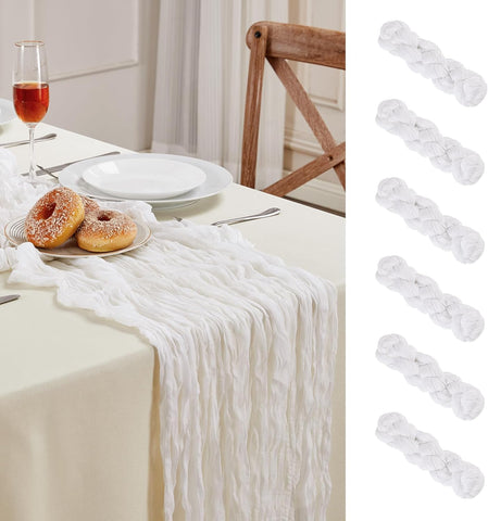 AGIRL front view of six white cheesecloth runners showing full set for event styling