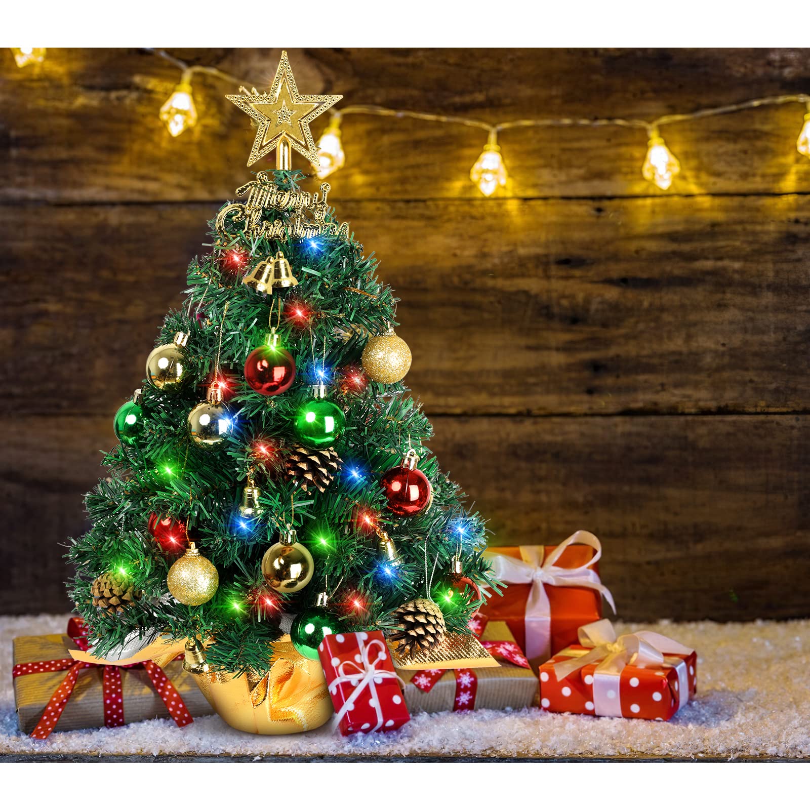 AGIRL metal star topper and colorful balls shown together for a polished holiday display