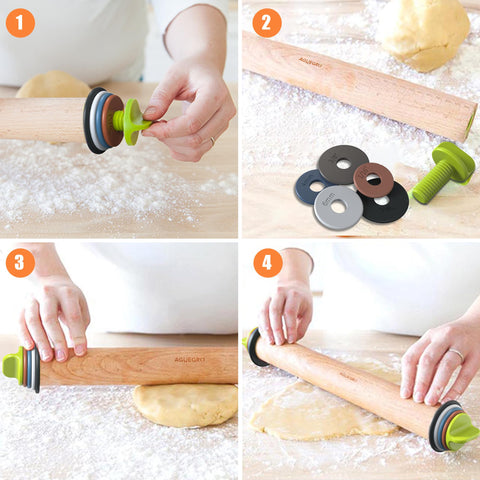 Aguegro rolling pin in use on pizza dough for even thickness