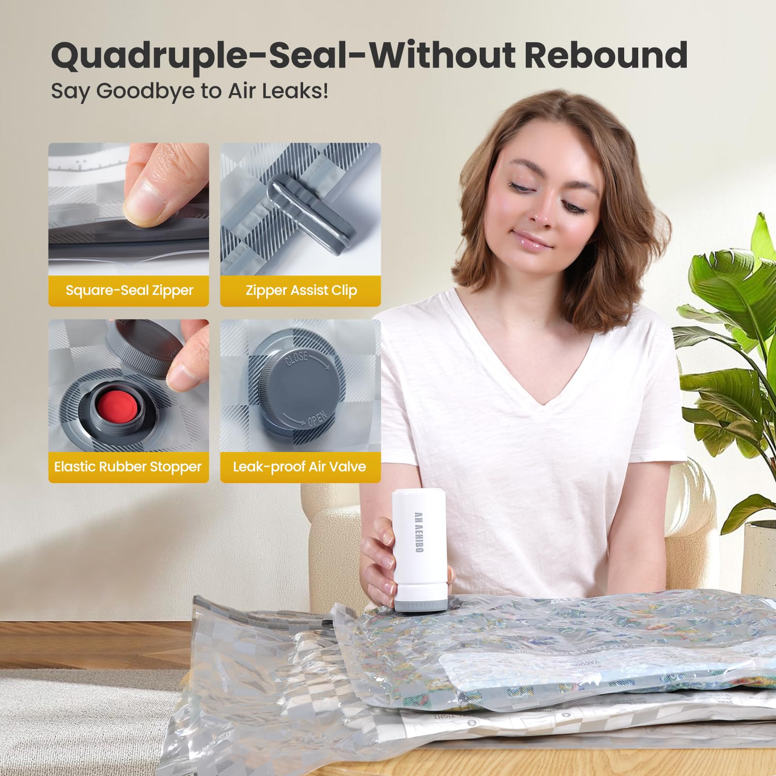 AH AEHIBO rechargeable pump close-up, fast compression and portable convenience