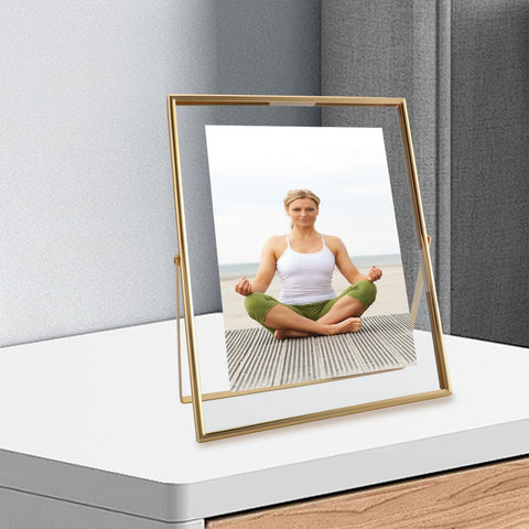 AhaGo gold frame with photo inserted demonstrating easy two-pane setup