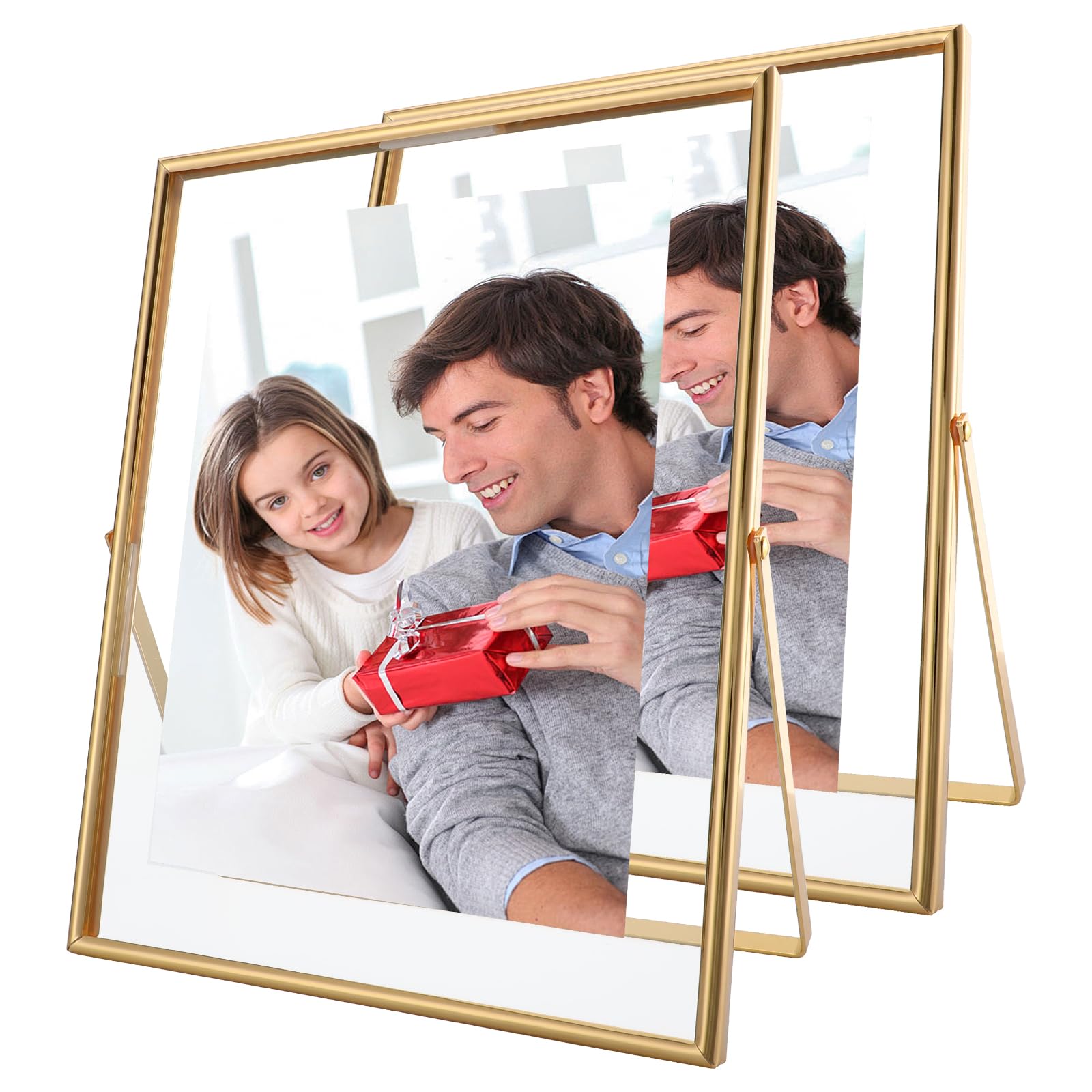 AhaGo gold frame styled on a mantel enhancing living room decor