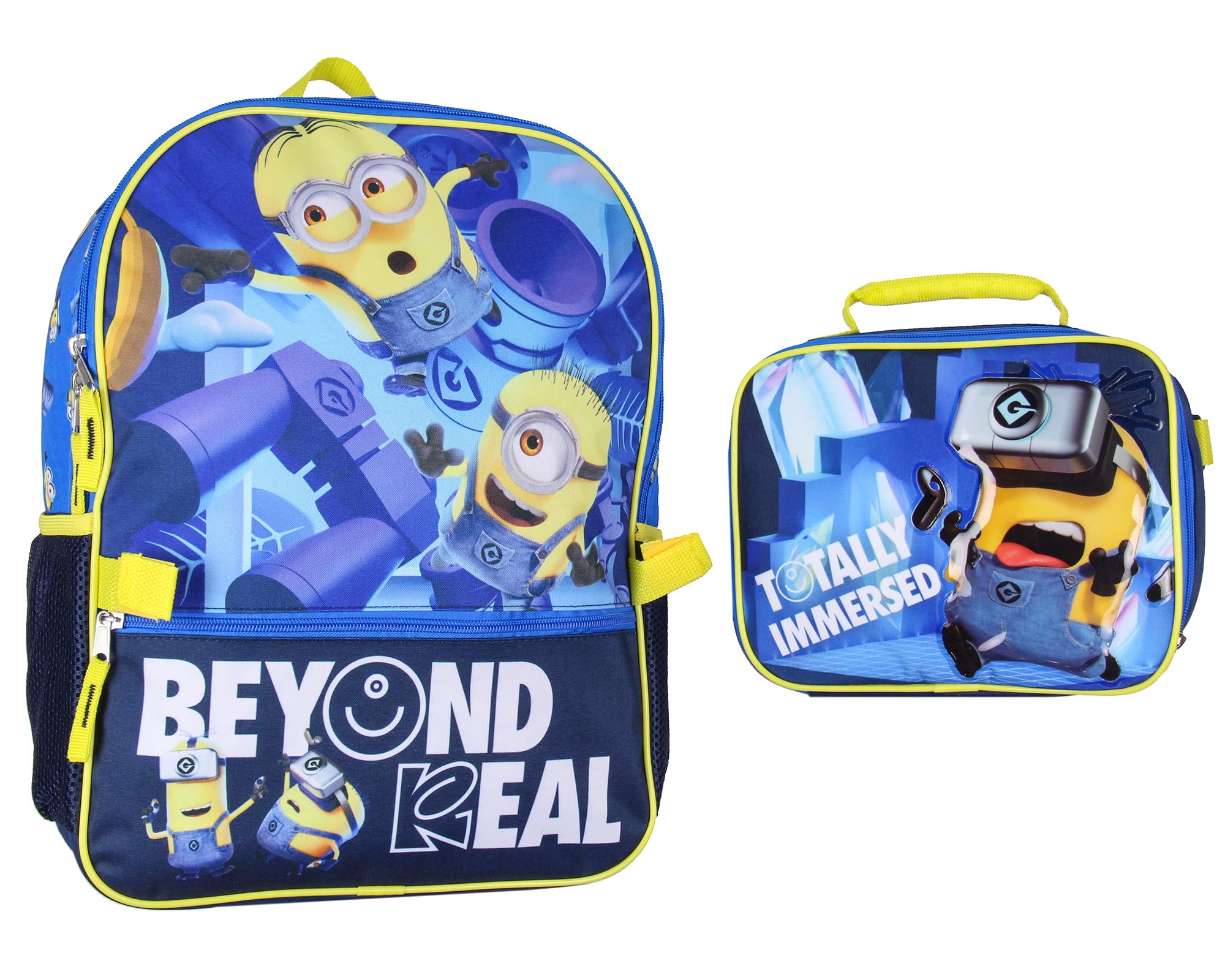 AI ACCESSORY INNOVATIONS backpack front view shows playful Minions design and durable build