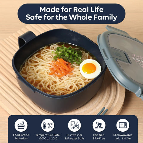 AI LOVE PEACE square bowl with noodles flat showing better soaking and taste