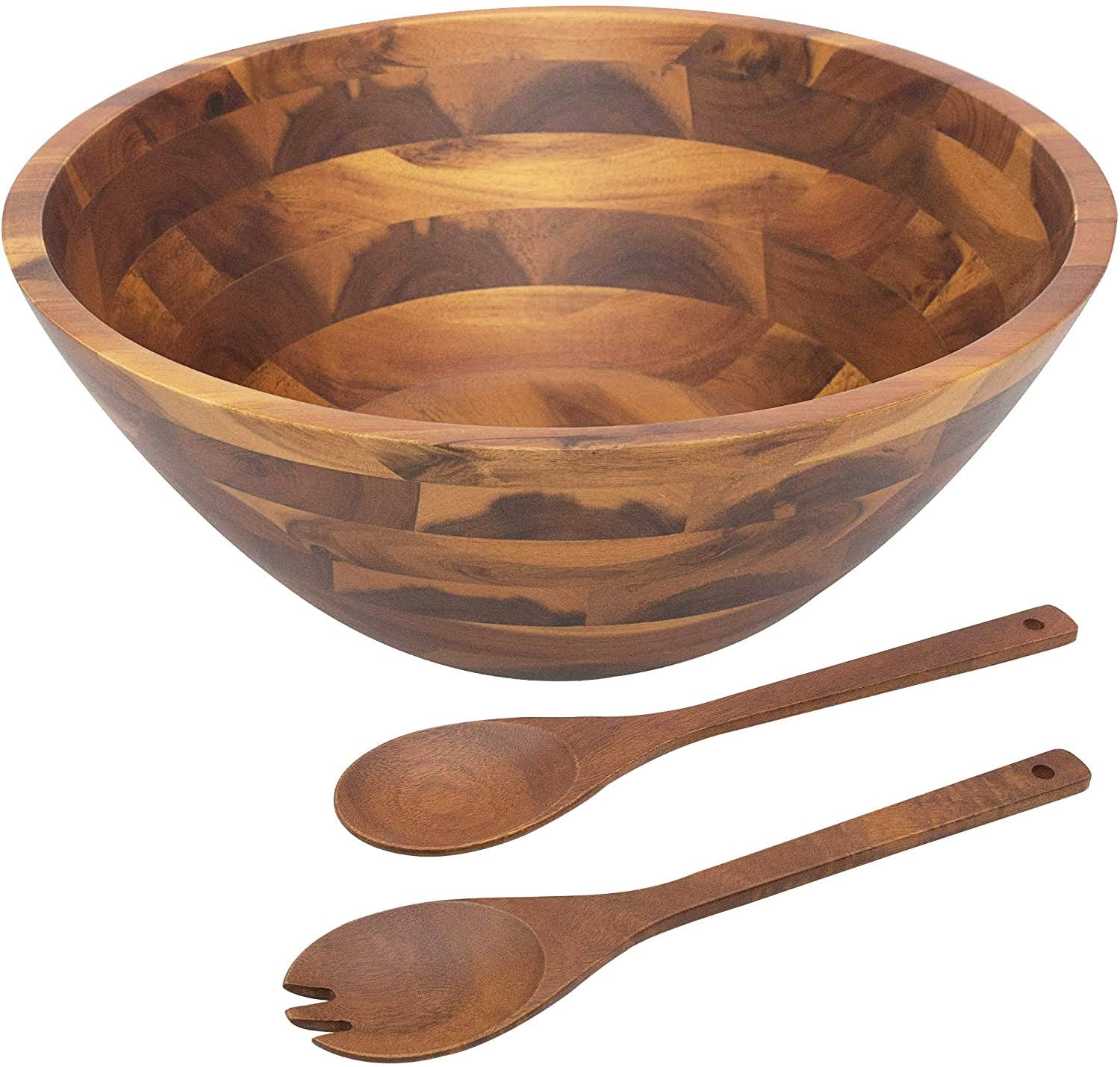AIDEA front view of large acacia salad bowl showing serving readiness