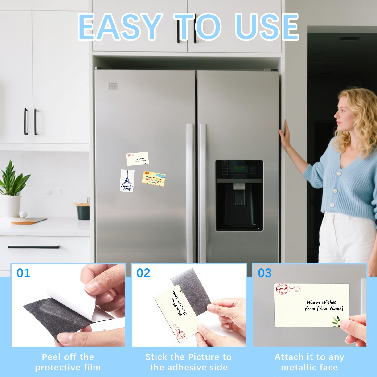 AiDiYGECO magnet on fridge holding contact card for persistent visibility
