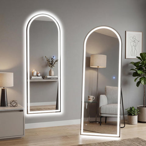 Aidoly arched full-length front view showing sleek frame and full-body reflection benefit