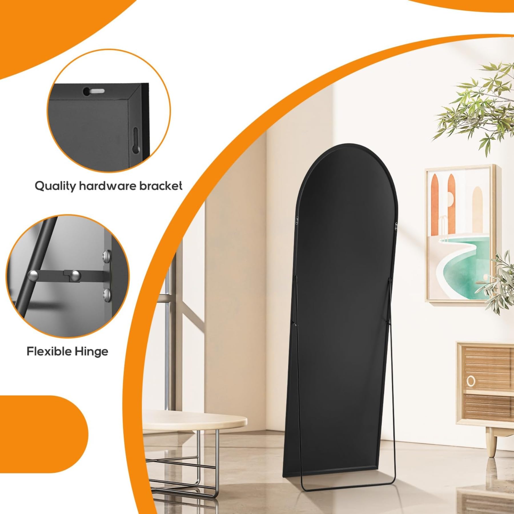 Aidoly floor-standing mirror in bedroom offering full outfit view benefit