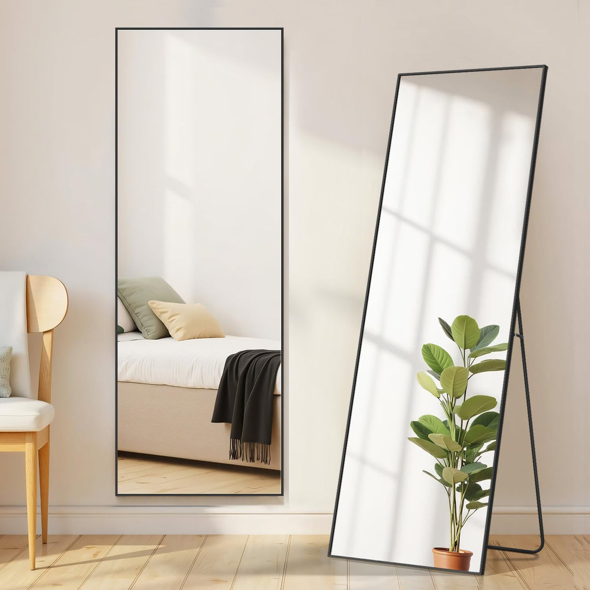 Aidoly full-view standing mirror showing full-length reflection and modern edge benefit